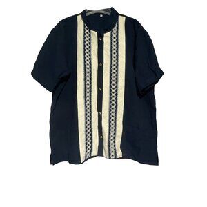 EG Men's Vintage Short Sleeve Cotton Blend Button Down Shirt Black XL